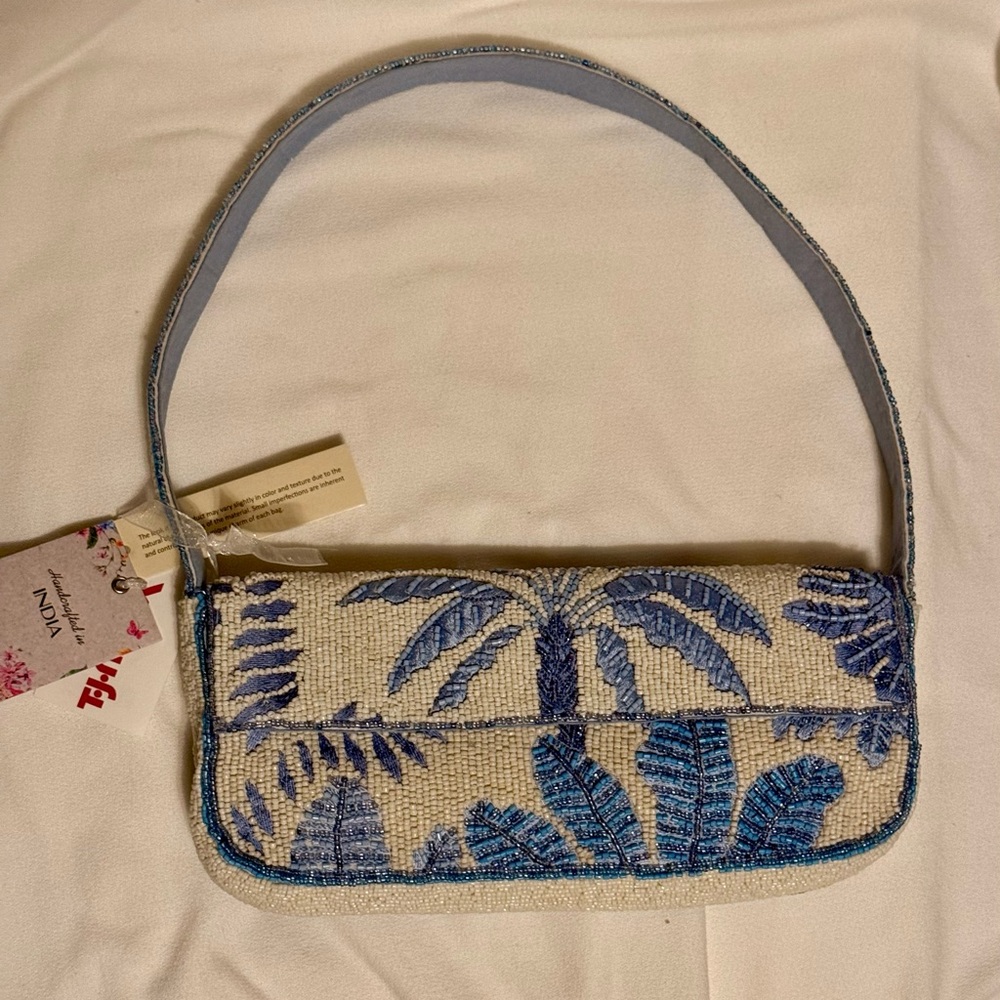 Viral Beaded and Embroidered Blue and Cream Women's Bag
